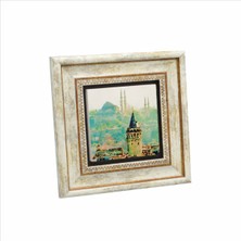 Galata Kulesi ve Süleymaniye Camii Baskılı Doğaltaş Tablo 20X20 Krt-23