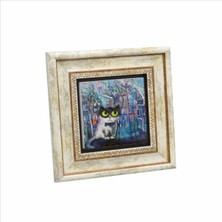 Istanbul Kedisi Baskılı Doğaltaş Tablo (20 x 20 Krt-66)