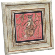 Çello Çalan Kedi Baskılı Doğaltaş Tablo (20 x 20 KRG-172)