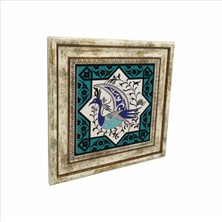 Tavus Kuşu Figürlü Anadolu Selçuklu Yıldız Motifi Baskılı Doğaltaş Tablo 25 CMX25 cm KD-029