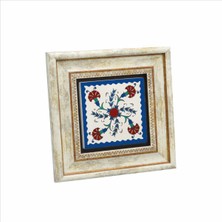 Osmanlı Iznik Çini Deseni Baskılı Doğaltaş Tablo (20 x 20 Kd-38)