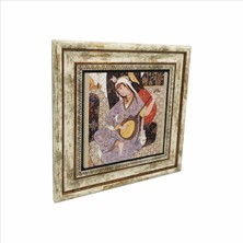 Müzisyen Kadın Minyatür Baskılı Doğaltaş Tablo (25 x 25 KRT-124)