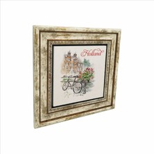 Hollanda Bisklet Görseli Baskılı Doğaltaş Tablo (25 x 25 Krg-39)