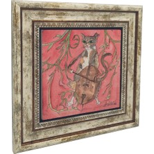 Çello Çalan Kedi Baskılı Doğaltaş Tablo (25 x 25 KRG-172)