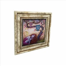 Baykuşlar ve Kız Baskılı Doğaltaş Tablo (25CMX25CM )(KRG-165)