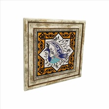 Tavus Kuşu Figürlü, Anadolu Selçuklu Yıldız Motifi Baskılı Doğaltaş Tablo 25CMX25CM KD-030
