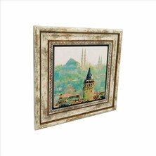 Galata Kulesi ve Süleymaniye Camii Baskılı Doğaltaş Tablo (25 x 25 Krt-23)