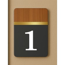 Dikey Ahşap Detaylı Kesim Baskılı Apartman Daire Otel Ofis Kapı Numarası - Kapı No:1 Bir