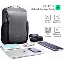 Mark Ryden Travelessentials Su Geçirmez USB Şarj Girişli Hafif Ergonomik ve Günlük Kullanıma Uygun 17.3” Laptop Uyumlu Gri Sırt Çantası