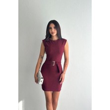 Kuşak Detaylı Çizgili Mini Elbise DNV-000077