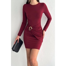 Kuşak Detaylı Uzun Kollu Mini Elbise DNV-000096