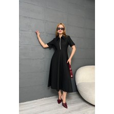 Fermuar Detaylı Fit ve Flare Elbise DNV-000073