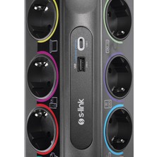 S-link SP10AF 1.8M 1860 Joule 1.5mm 1 Usb 1 TypeC 2.1A/5V 16A 250V 3680W 10'lu Akım Korumalı Priz