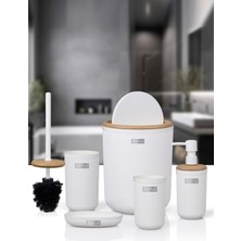 Okyanus Home Linea Due Beyaz Çizgili Yuvarlak 5'li Banyo Seti