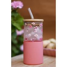Caga Pinterest 2 Adet Bambu Kapaklı Cam Pipetli Borosilikat Cam Kupa Bardak Kahve ve Sunum Bardağı