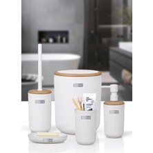 Okyanus Home Linea Due Beyaz Çizgili Yuvarlak 5'li Banyo Seti