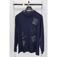 Santa Fistan Store Kadın Kiremit Desenli Bisiklet Yaka Rahat Kalıp Likralı Uzun Kollu Abiye Bluz