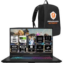 MSI Katana 17 Hx i9 14900HX RTX 5060 8GB 16GB RAM 1TB SSD 17.3" QHD 240Hz Win11 Home B14WFK217TRP348 Gaming Laptop + Per4 Çanta