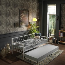 Unimet Glory Yavrulu Karyola Daybed Tek-Çift Kişilik Metal Karyola Beyaz