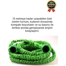Çok Amaçlı Kırılmaz Dolaşmaz 7 Fonksiyonlu Bahçe Sulama Araç Yıkama Tabancalı Uzayan Hortum 15 Metre