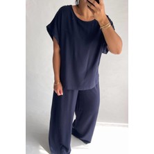 Lacivert Pamuk Pijama Takımı