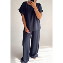 Lacivert Pamuk Pijama Takımı