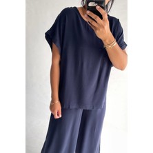 Lacivert Pamuk Pijama Takımı