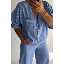 Mavi Çizgili Pamuklu Pijama Takımı