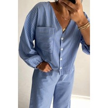 Mavi Çizgili Pamuklu Pijama Takımı