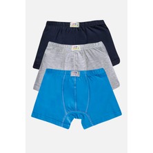 Erkek Çocuk Pamuklu Yumuşak ve Esnek Likralı boxer 3'lü Lacivert Gri Mavi