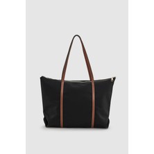 Velie Paraşüt Kumaş Şeritli Shopper Çanta Siyah-Taba