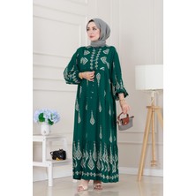 Yarım Düğmeli Robalı Eslem Elbise-Yeşil