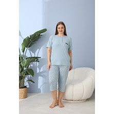 Büyük Beden Battal Viskon Kumaş Kadın Kapri Pijama Takımı