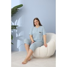 Büyük Beden Battal Viskon Kumaş Kadın Kapri Pijama Takımı