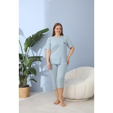 Büyük Beden Battal Viskon Kumaş Kadın Kapri Pijama Takımı