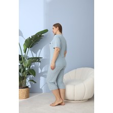 Büyük Beden Battal Viskon Kumaş Kadın Kapri Pijama Takımı