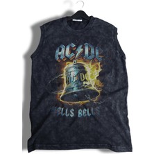 Ac Dc Baskılı Yıkamalı Kolsuz Tişört, Unisex Rock Band Temalı Sıfır Kol Retro Atlet