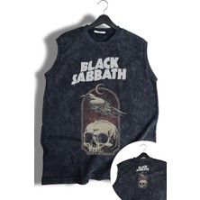 Black Sabbath Raven Ense Baskılı Yıkamalı Kolsuz Tişört, Unisex Rock Band Temalı Sıfır Kol Atlet