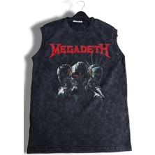 Megadeth Baskılı Yıkamalı Kolsuz Tişört, Unisex Rock Band Temalı Sıfır Kol Vintage Atlet