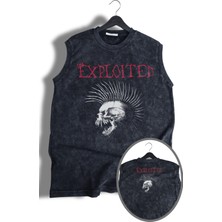 Skull The Exploited Ense Baskılı Yıkamalı Kolsuz Tişört, Unisex Rock Band Temalı Sıfır Kol Atlet