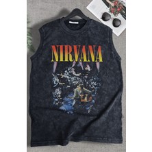 Nirvana Baskılı Yıkamalı Kolsuz Tişört, Unisex Rock Band Temalı Sıfır Kollu Vintage Atlet