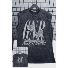Gnr Guns N' Roses Baskılı Yıkamalı Kolsuz Tişört, Unisex Rock Band Temalı Sıfır Kollu Vintage Atlet
