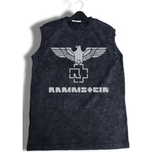 Rammstein Baskılı Yıkamalı Kolsuz Tişört, Unisex Rock Band Temalı Sıfır Kollu Eskitme Atlet