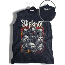 Slipknot Skull Ense Baskılı Yıkamalı Kolsuz Tişört, Unisex Rock Band Temalı Sıfır Kol Retro Atlet