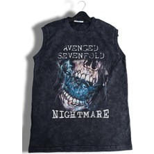 Avenged Sevenfold Nightmare Baskılı Yıkamalı Kolsuz Tişört, Unisex Rock Band Temalı Sıfır Kol Atlet