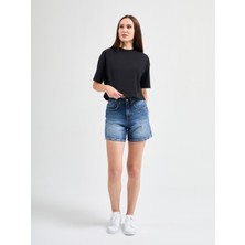 JUST UNIQUE DENIM J.U.D Lucia 82001 Oversize Crop Siyah Kadın Basic T-Shirt