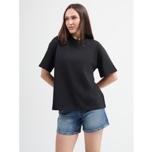 Emilia 80002 Oversize Siyah Kadın Basic T-Shirt