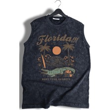 Florida Baskılı Yıkamalı Kolsuz Tişört, Unisex Taylor Swift Şarkısı Temalı Sıfır Kollu Retro Atlet