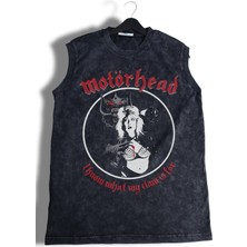 Motörhead Baskılı Yıkamalı Kolsuz Tişört, Unisex Rock Band Temalı Sıfır Kol Retro Atlet