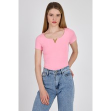 Pembe Gold Aksesuar Detaylı Viskoz/yumuşak Kumaş Tişört 1460